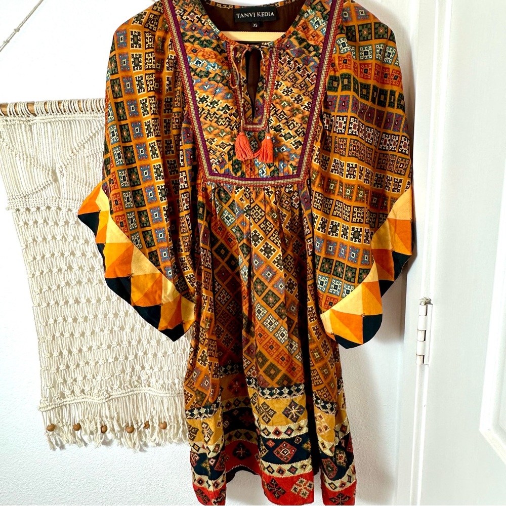 Tanvi Kedia Anthropologie Multicolor Indian Bohemian Boho Hippie Gypsy Dress XS